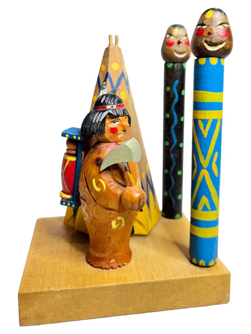 Hand Carved Wooden Anri bookend Native American - Primitive folk art